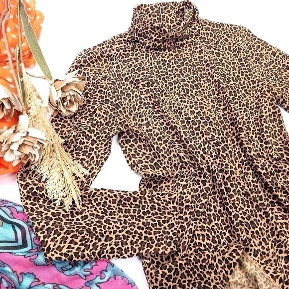❣️ J. Crew Leopard Print Turtleneck Sz S Long Sleeve Top - Picture 2 of 6